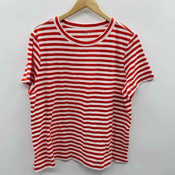 Ann Taylor LOFT Womens Size XL Striped Everyday Crew Neck Tee in Red $35 920 - Picture 3 of 8